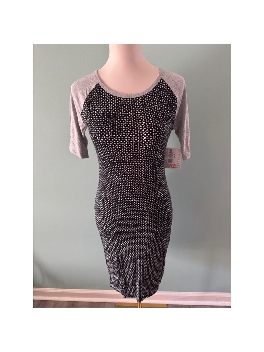 Women's LuLaRoe Julia Dress XS Black Gray Geometric Print